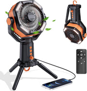 Portable Tripod Fan – 20000mAh Rechargeable LED Camping Fan w/ Remote Orange