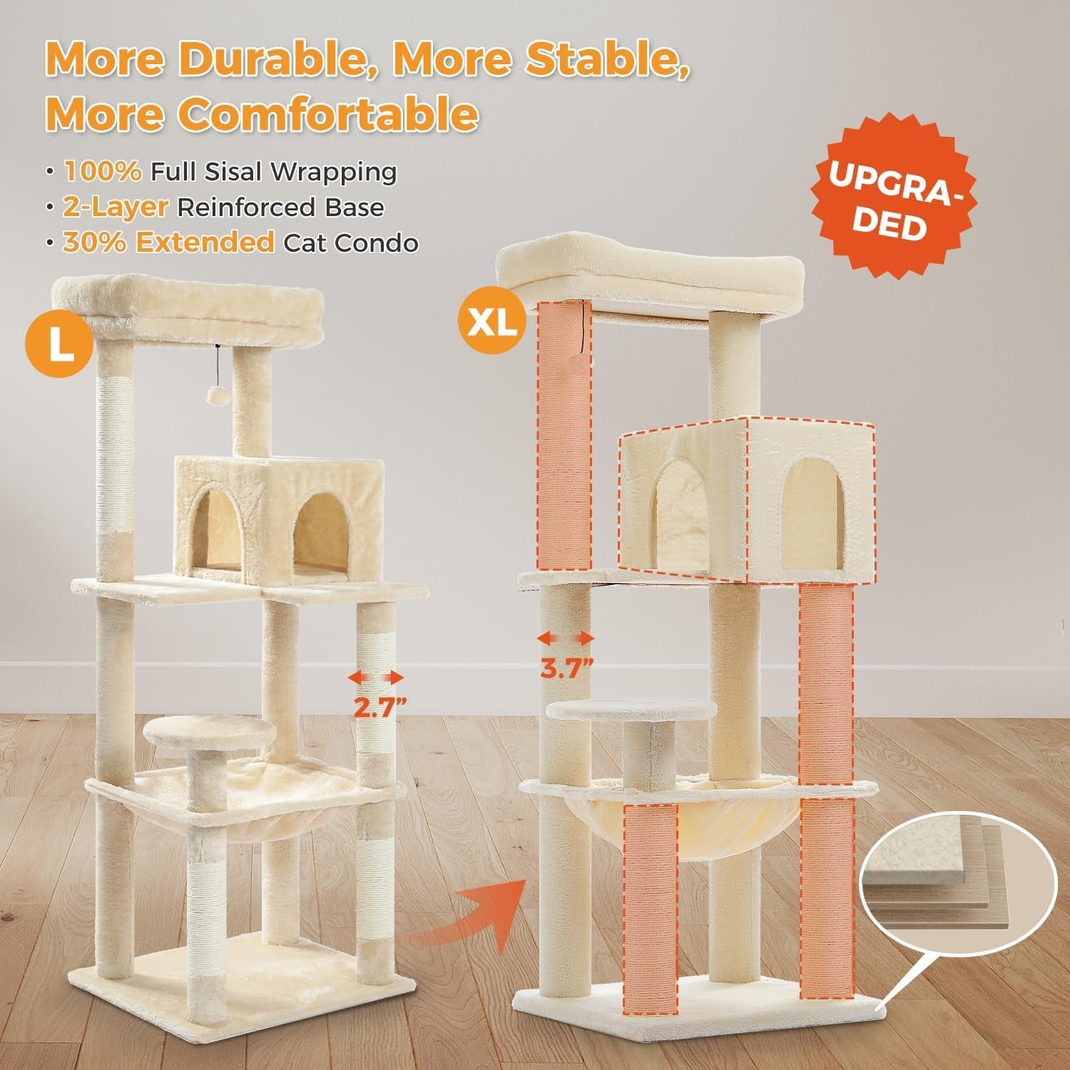 Large Cat Tree Tower 147cm Multi Level Thick Scratching Posts Condo