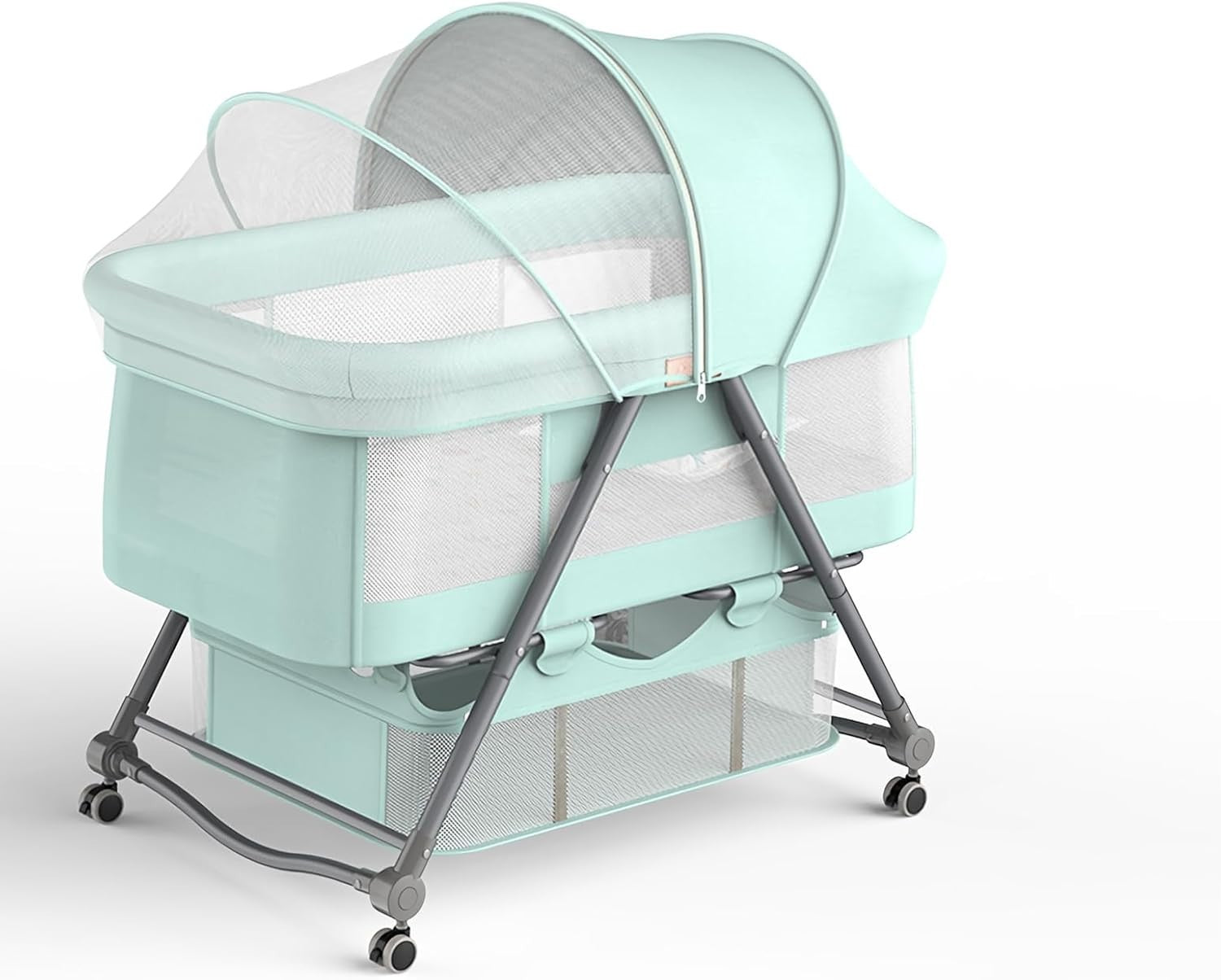 Baby Bedside Sleeper Co-Sleeping Crib Bassinet w/ Mattress Breathable Mesh Green