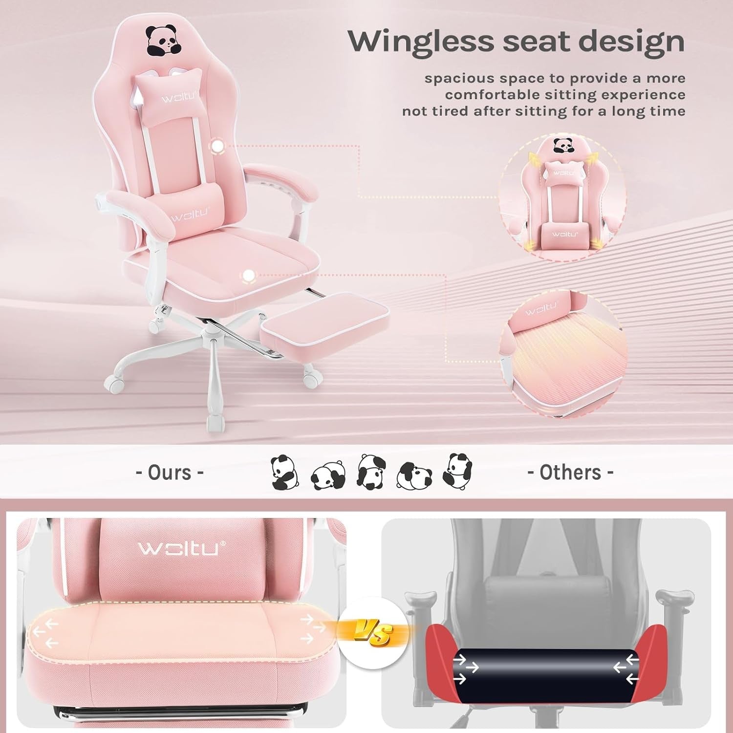 Ergonomic Gaming Chair w/ Pocket Spring Cushion Footrest 150kg Pink