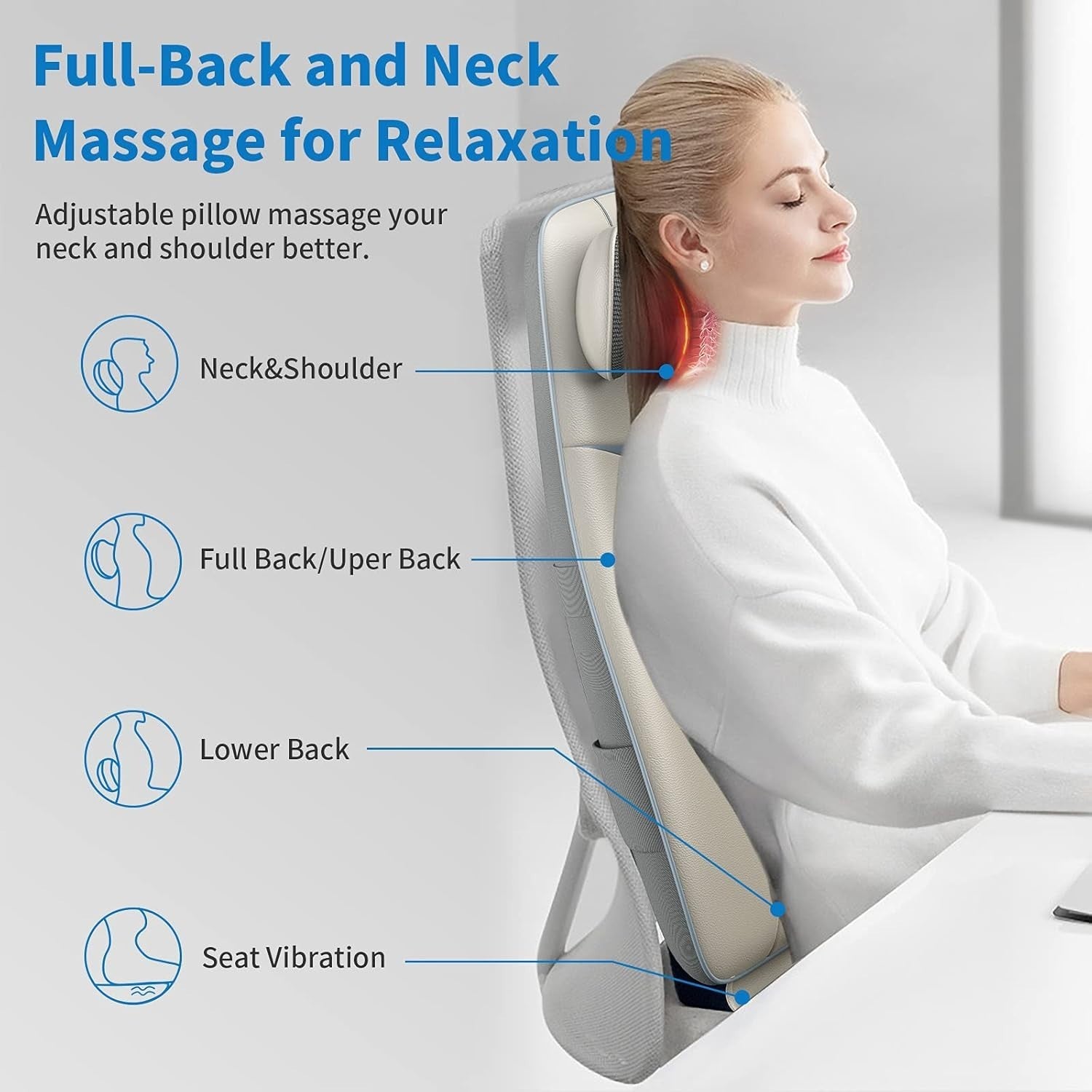 Shiatsu Back Massager with Heat S-Shape Full Back Chair Pad Adjustable Neck