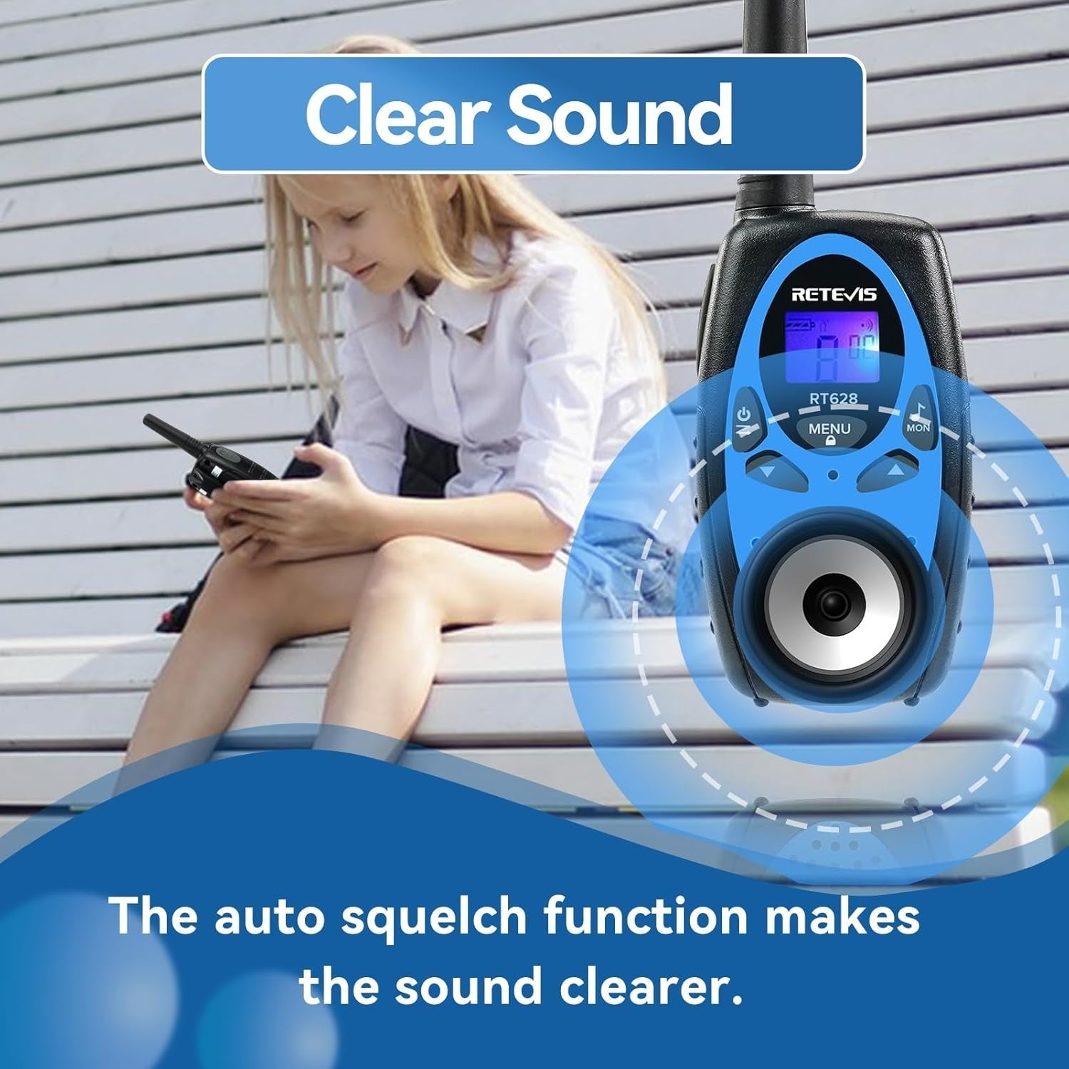 Kids Walkie Talkies 2 Pack Long Range VOX 8 Channel Clear Sound Toy Radios Blue