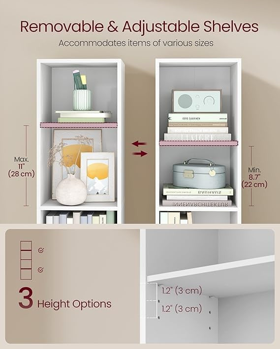 4-Tier White Bookshelf Tall Slim Storage Unit Cube Shelving for Home Office