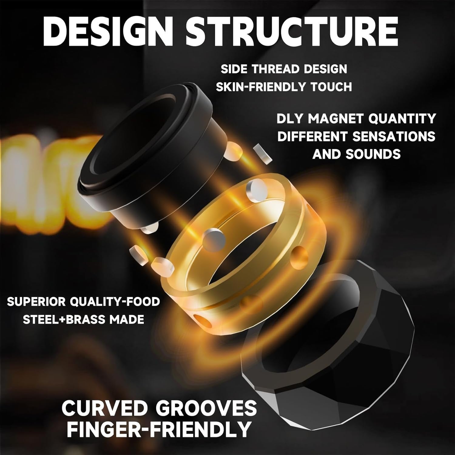 Black Lightning Fidget Ring Metal Click Slider Stress Relief ADHD