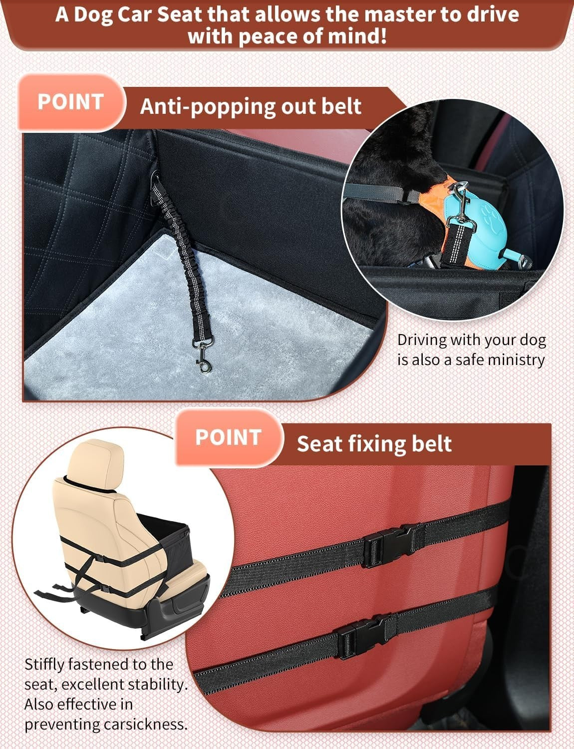 Waterproof Dog Booster Car Seat Non Slip Travel Bed 12kg Black