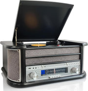 8-in-1 Retro Music System Vinyl CD Cassette Player Bluetooth Radio USB MP3