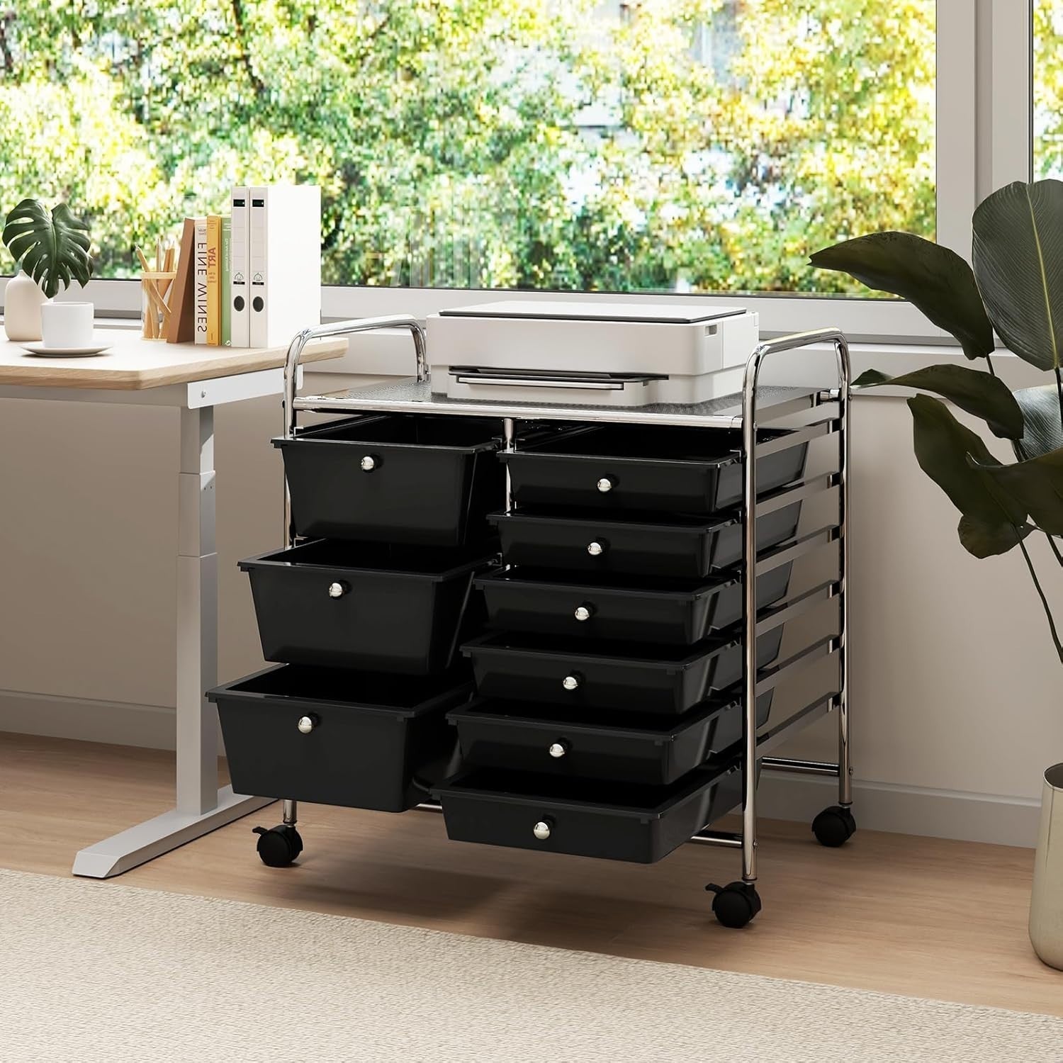 9 Drawer Rolling Storage Organizer Cart Utility Trolley Black
