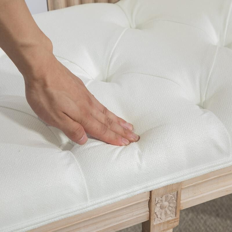 French Style End of Bed Bench Cream White Upholstered Tufted Seat 117cm