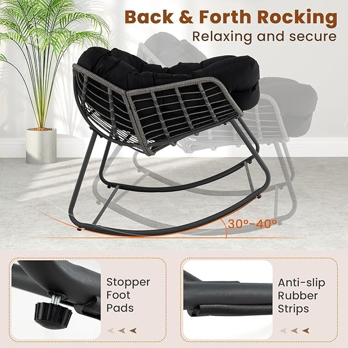 Outdoor Rattan Rocking Chair with Thick Cushion – Patio Egg Lounge Seat