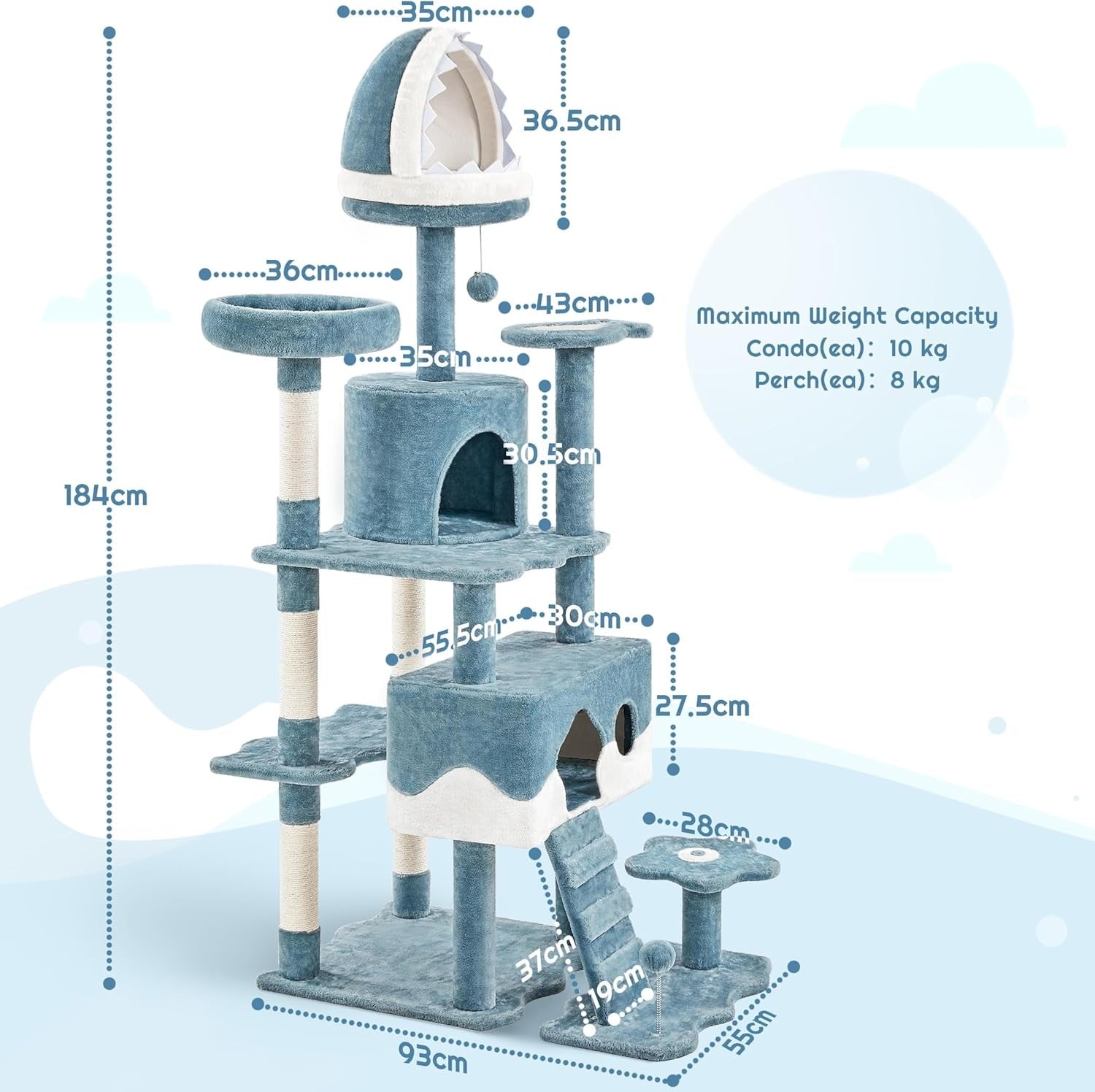184cm Tall Cat Tree Tower Multi-Level Condo Scratching Posts Large Cats