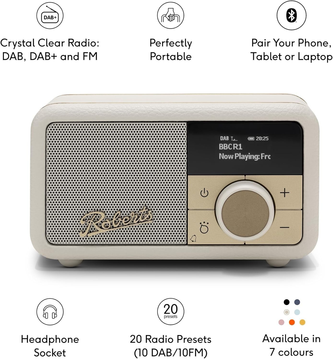 Portable FM DAB/DAB+ Digital Radio Bluetooth Speaker Pastel Cream