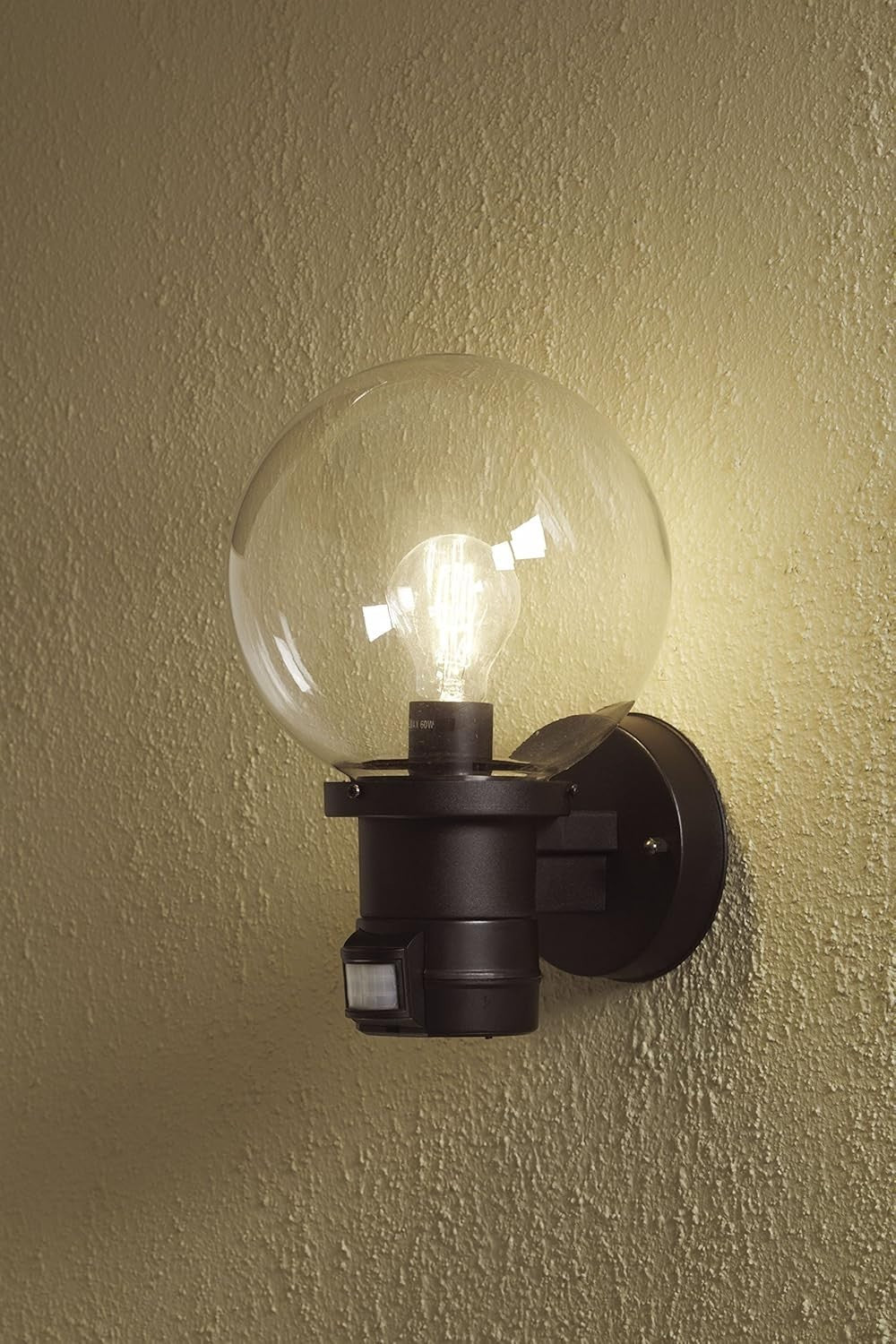 Motion Sensor Outdoor Wall Light PIR E27 IP44 Black Garden Lamp Glass