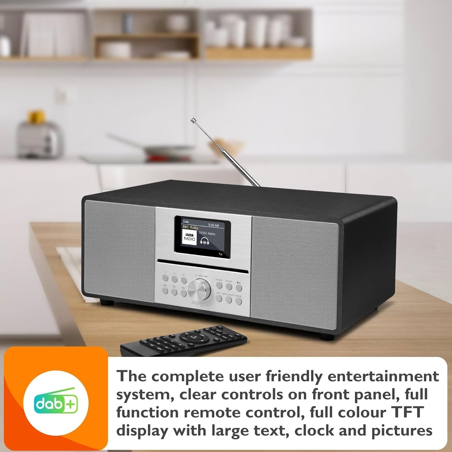 MangoKit MS4 DAB+ CD Player Hi-Fi con Bluetooth, USB, Alarma y Pantalla Color