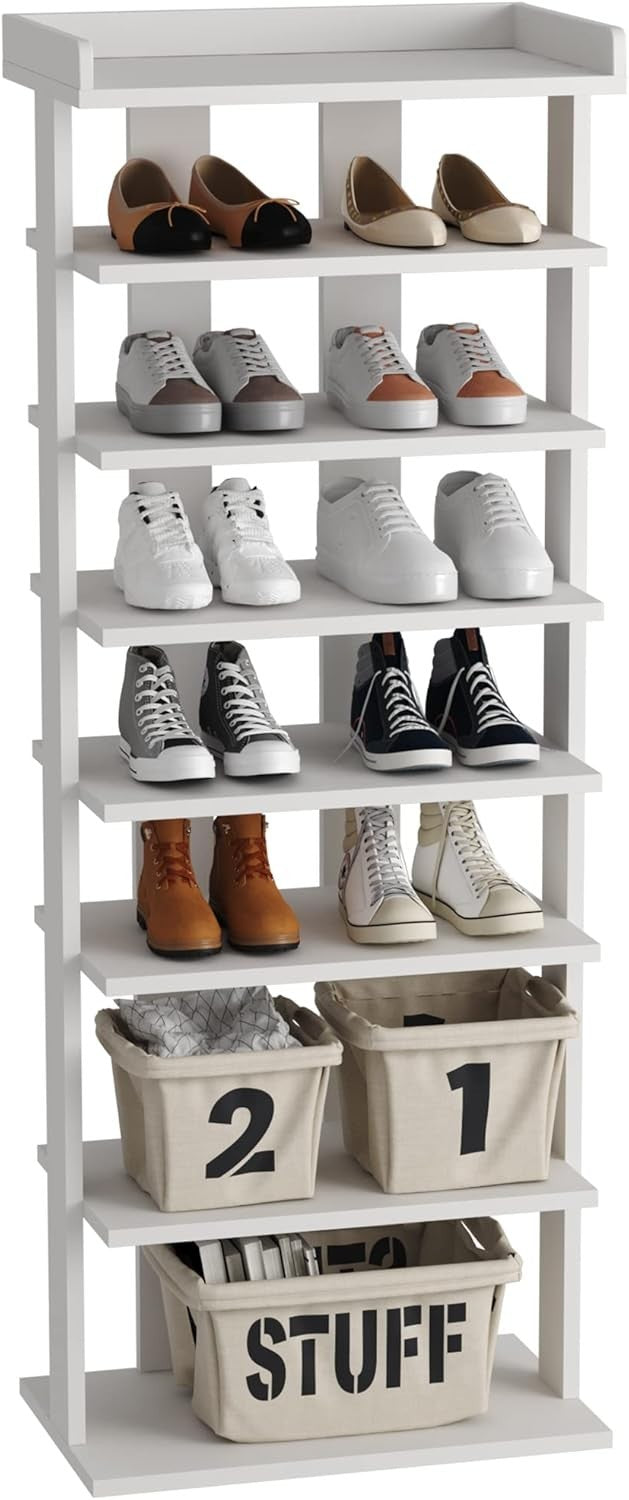 Slim 7-Tier Wooden Shoe Rack with Double Rows – Space-Saving Vertical Storage