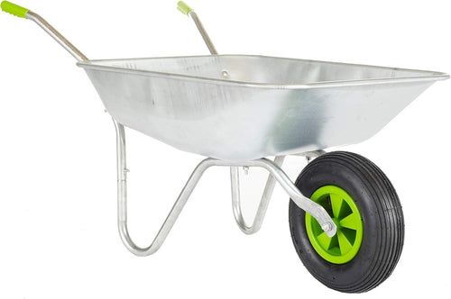 65L Garden Wheelbarrow – Galvanised Steel Tray w/ Pneumatic Tyre for Heavy Loads