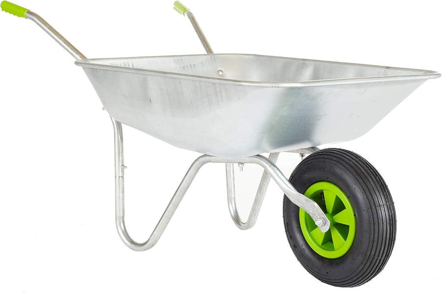 65L Garden Wheelbarrow – Galvanised Steel Tray w/ Pneumatic Tyre for Heavy Loads