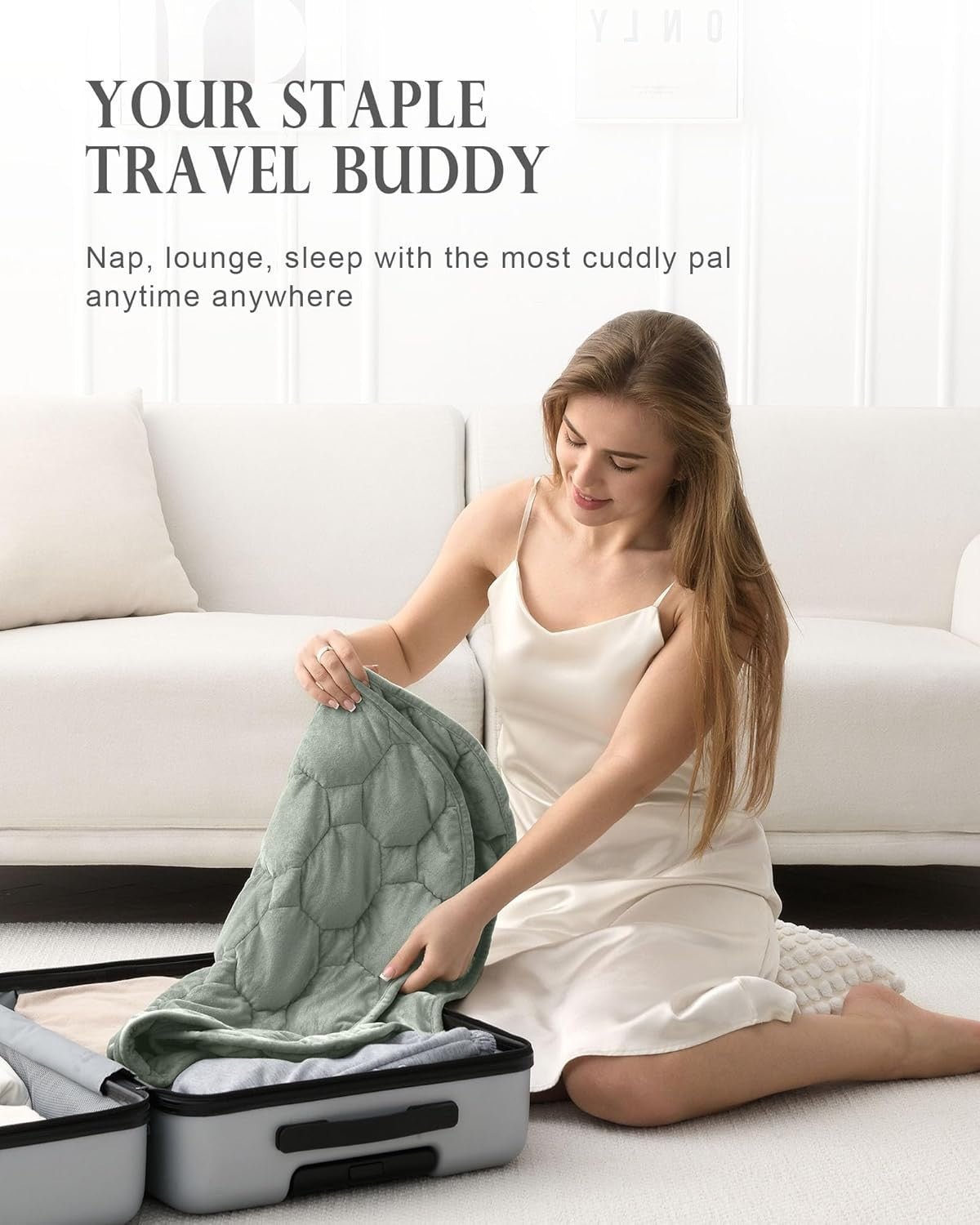 7lbs Weighted Lap Blanket Sage Green 29x24" Crystal Velvet for Travel
