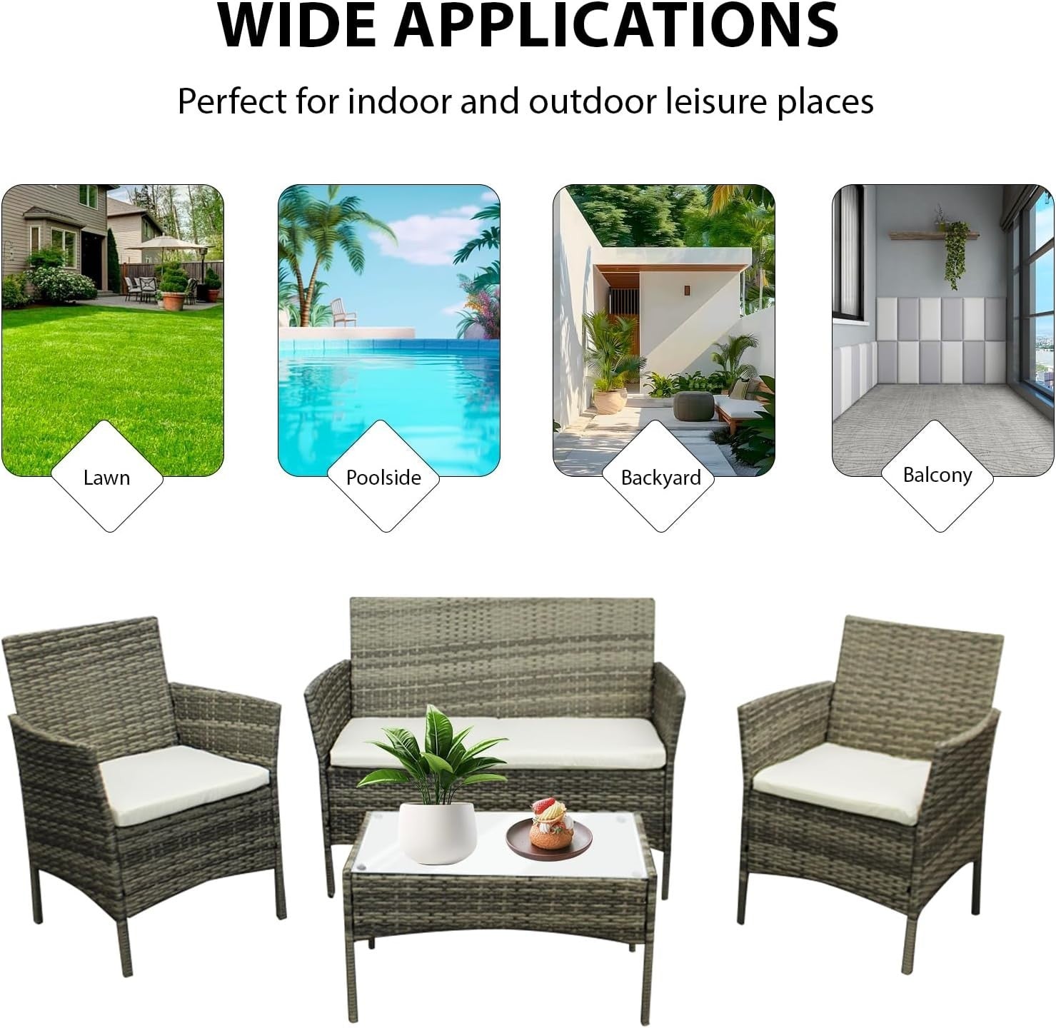 4-Piece Outdoor Rattan Patio Set Garden Sofa Table Chairs Backyard Yard