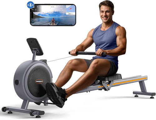 Magnetic Rowing Machine 16-Level Resistance Dual Rail App Smart LCD 350LB Home