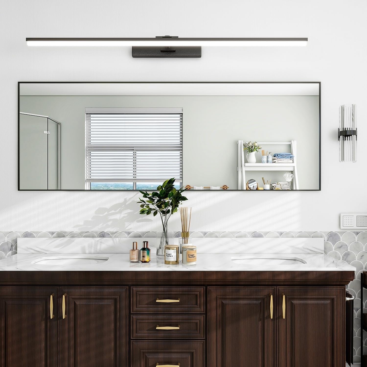 Full-Length Arch Mirror 163×53 cm Lean or Hang Black Slim Frame