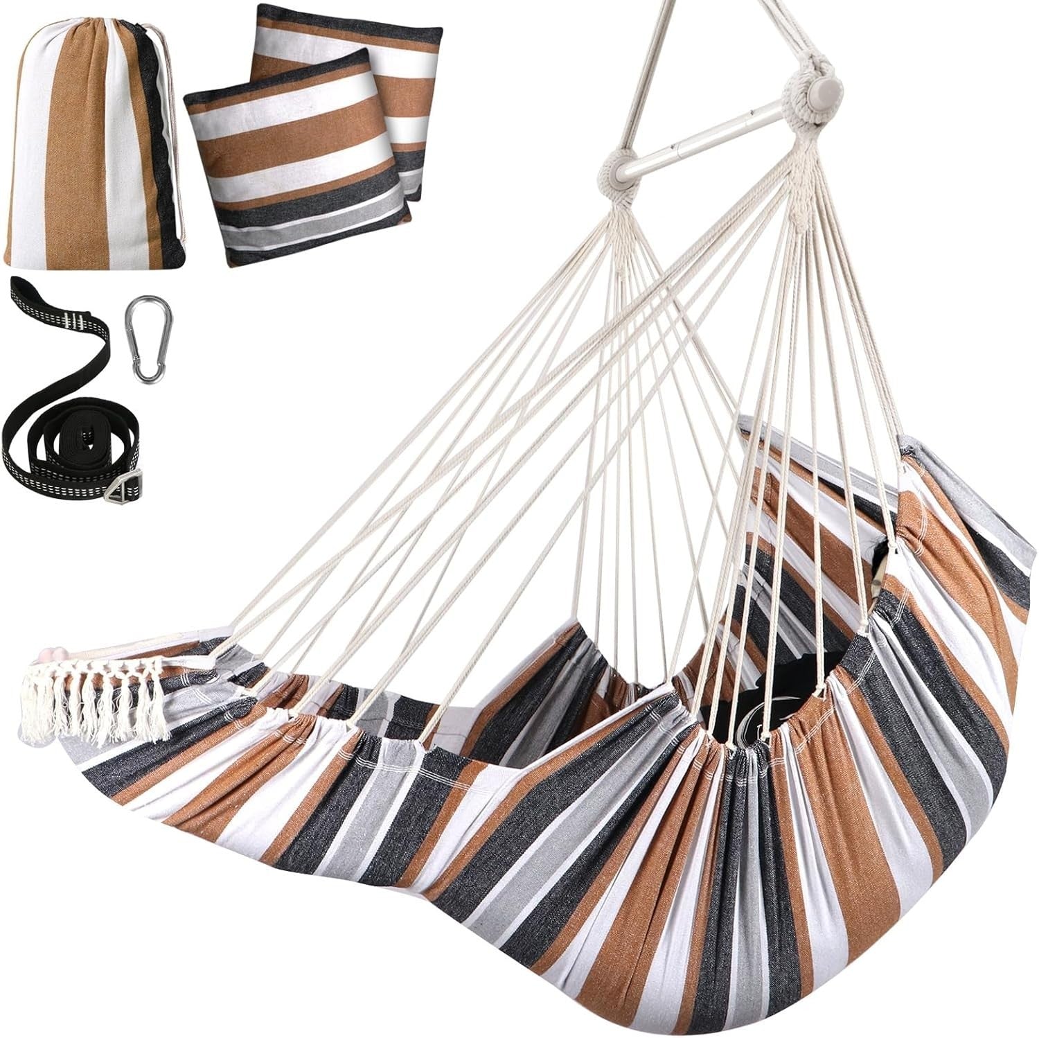 Hammock Chair with Footrest & 2 Cushions | 550lbs Heavy Duty Indoor Outdoor Seat