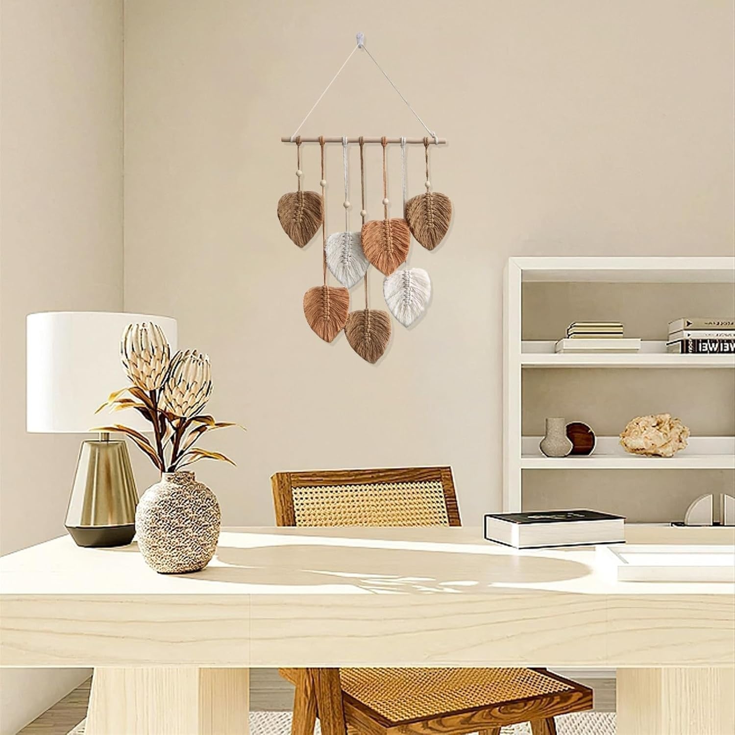 Khaki Boho Macrame Leaf Wall Hanging 40x80cm Cotton Tapestry