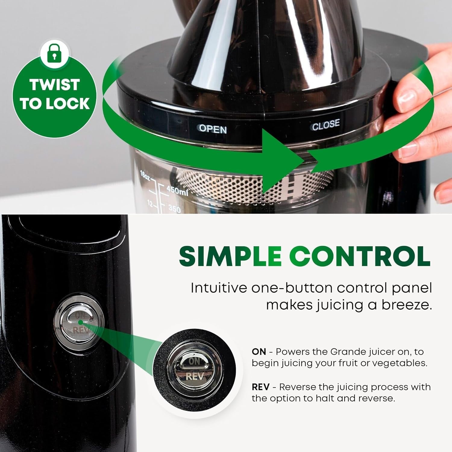 Cold Press Slow Juicer 80mm Whole Fruit Self Feeding 150W Quiet Black