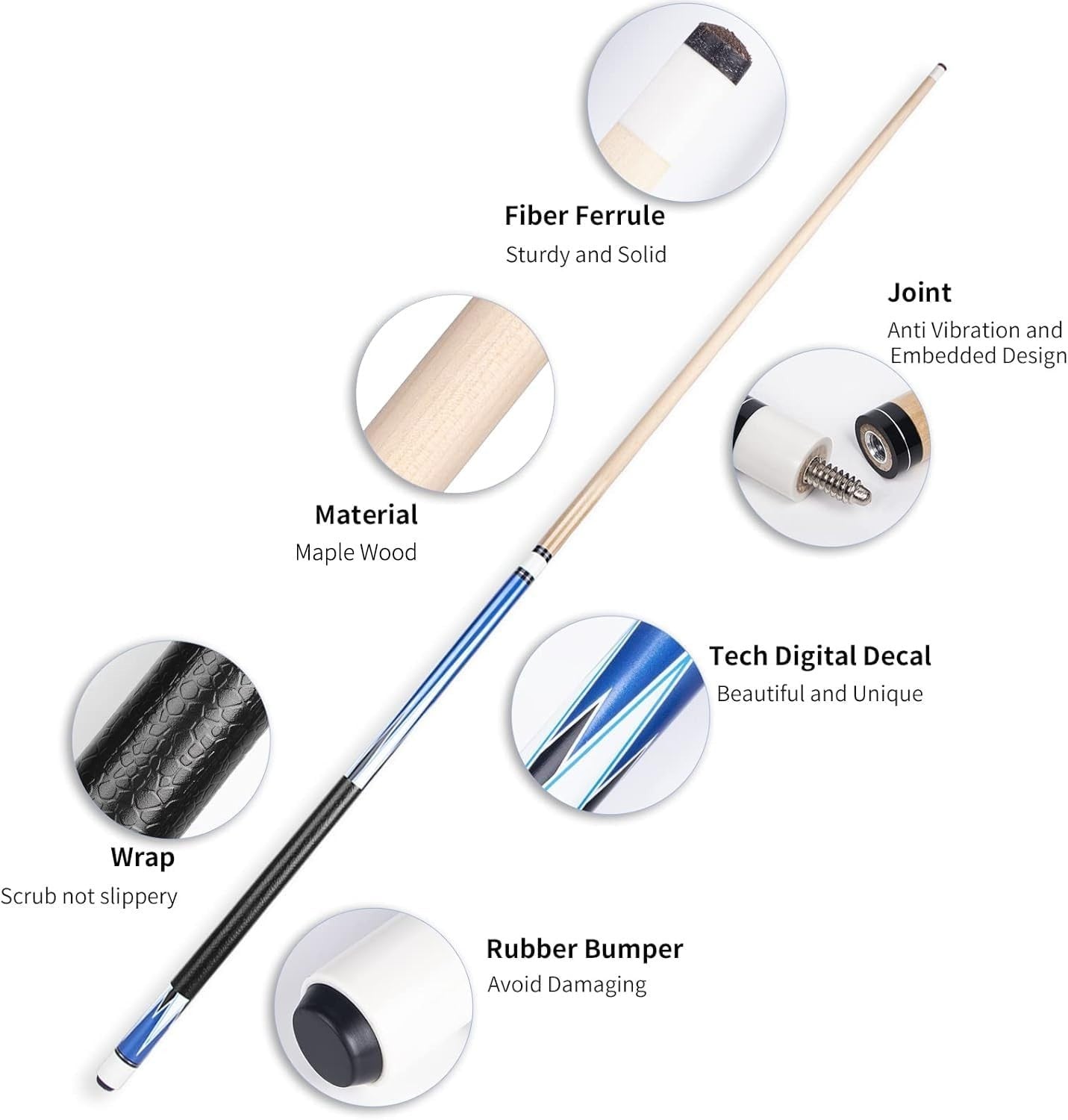 58in Pool Cue Set 4 Sticks Canadian Maple 13mm Tip 21oz 2pc