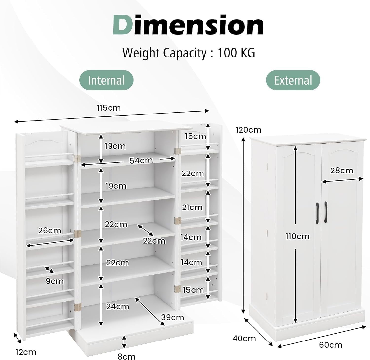 Kitchen Cupboard Pantry Cabinet with 17 Shelves & 2 Doors White