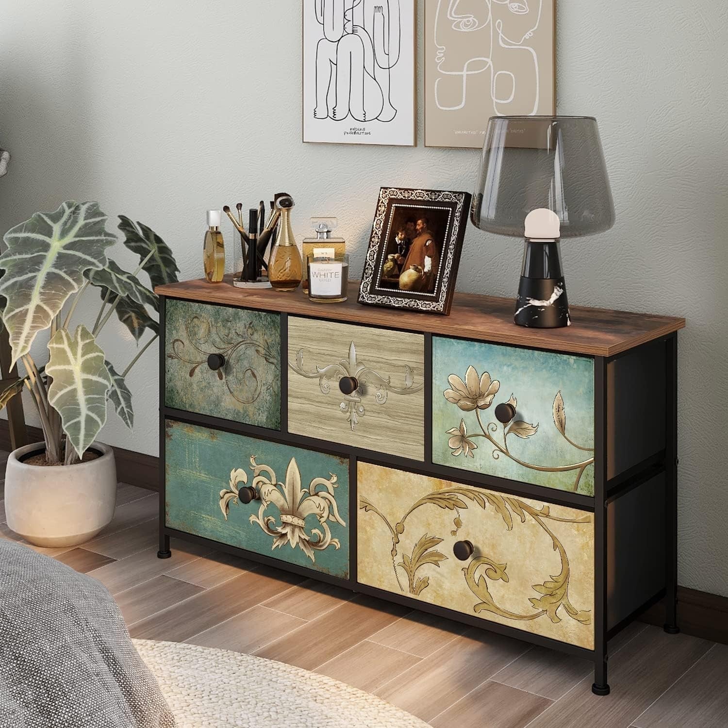 5-Drawer Bohemian Storage Dresser for Bedroom, Nursery, Living Room, Closet