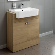 660mm Oak Effect Vanity Sink Unit – Bathroom Basin Cabinet with Deep Ceramic Bas