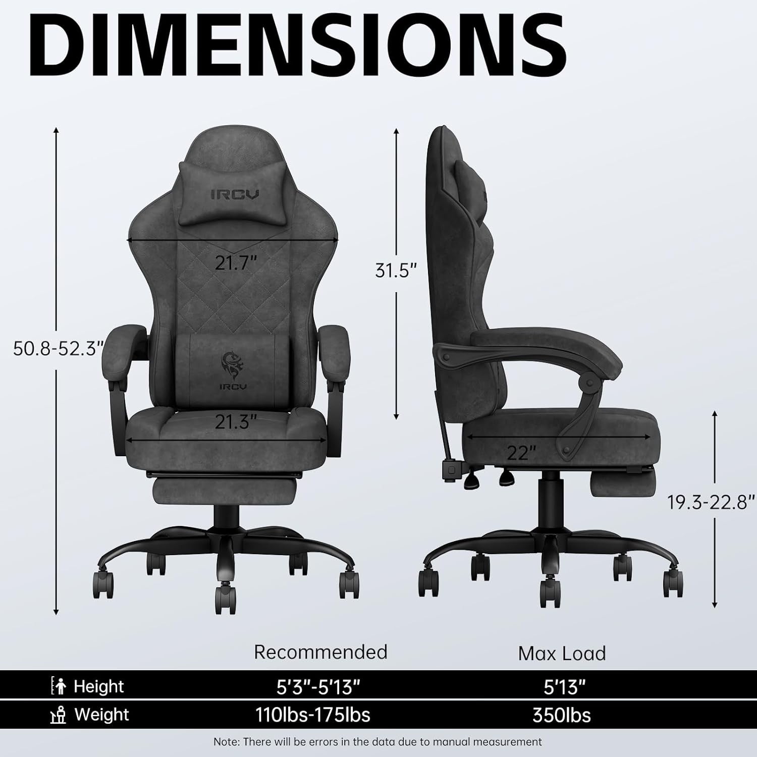 High Back Gaming Chair w/ Footrest 350lbs Reclining Fabric Seat