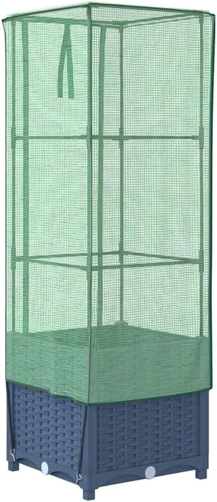 Raised Bed Planter with Greenhouse Cover 40x40x139cm | Rattan Look