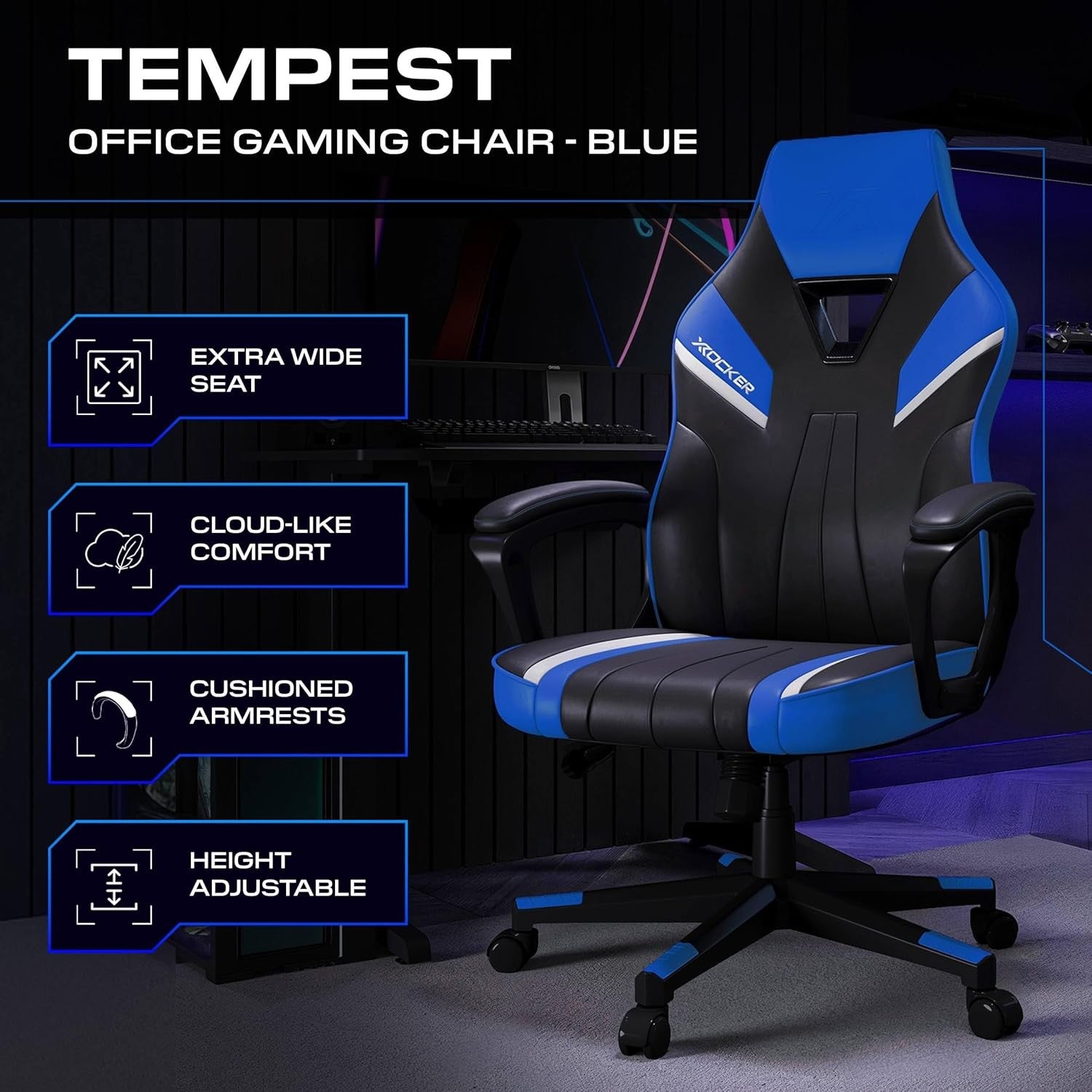 Ergonomic Gaming Chair High Back Wide Seat Blue