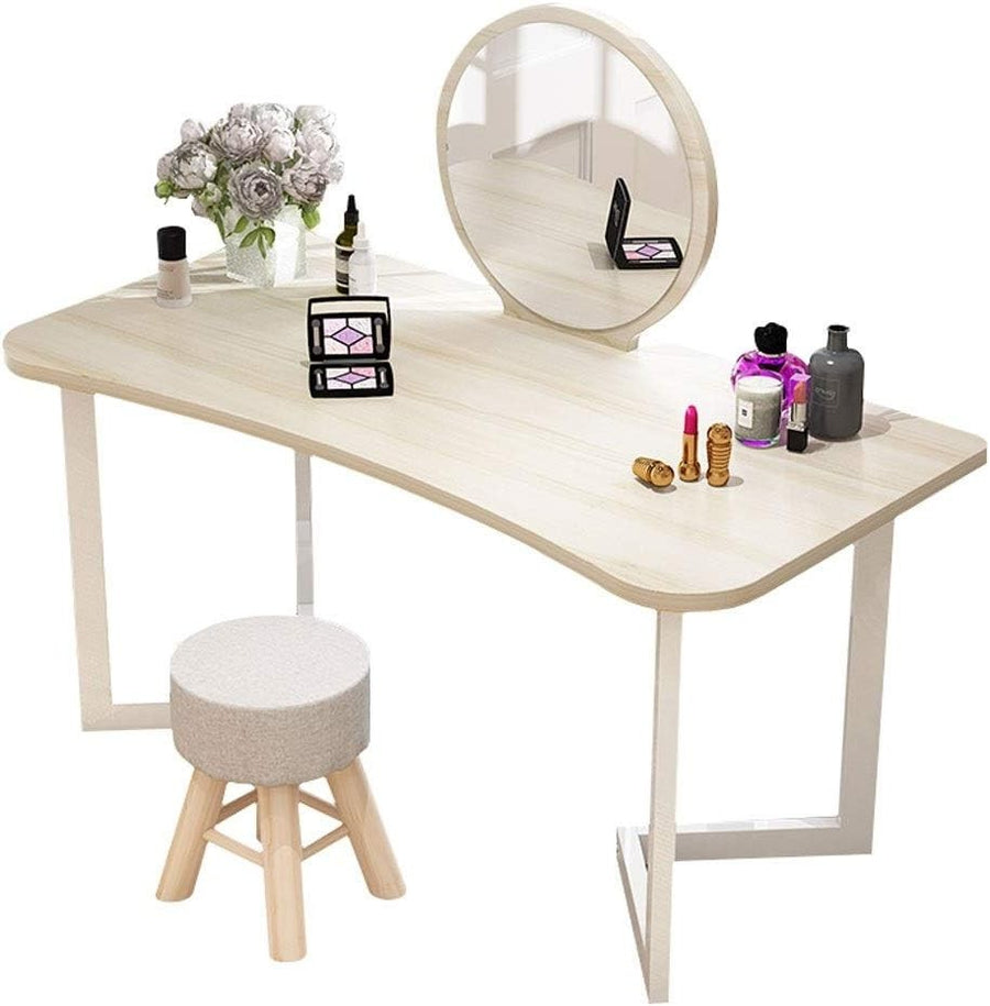 Dressing Table & Stool Set Beige Makeup Vanity Desk Mirror Storage Bedroom