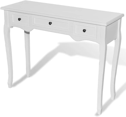 Stylish White Console Table with 3 Drawers - Compact, Durable & Easy Assembly