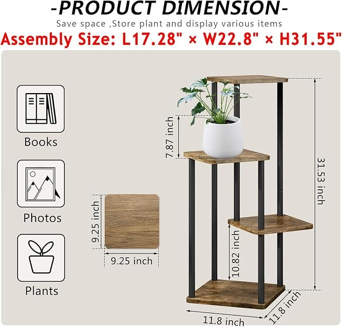 4 Tier Black Metal Plant Stand Indoor Outdoor Corner Tall Flower Shelf Rack