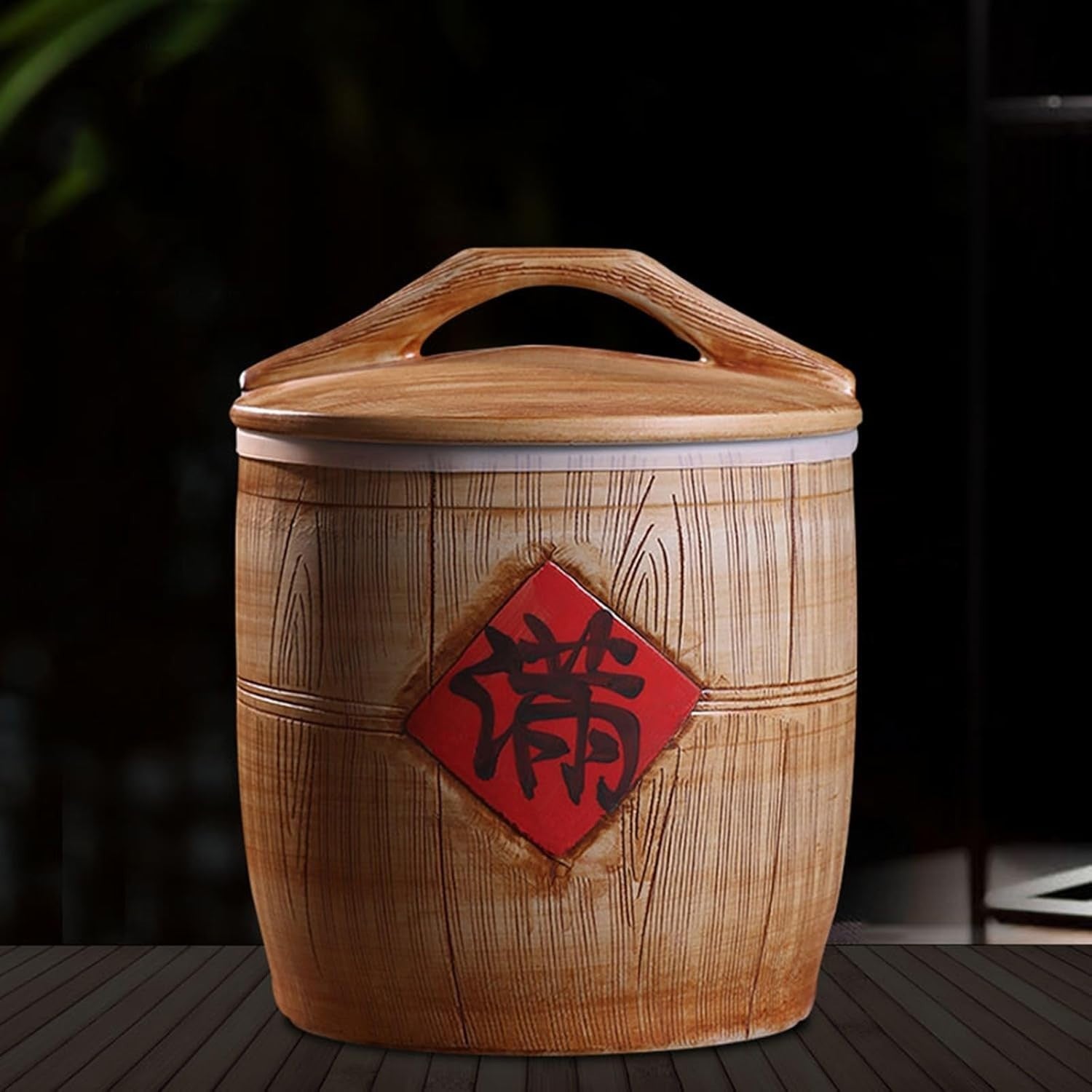 5KG Ceramic Rice Storage Jar Airtight Grain Barrel Kitchen Food Container