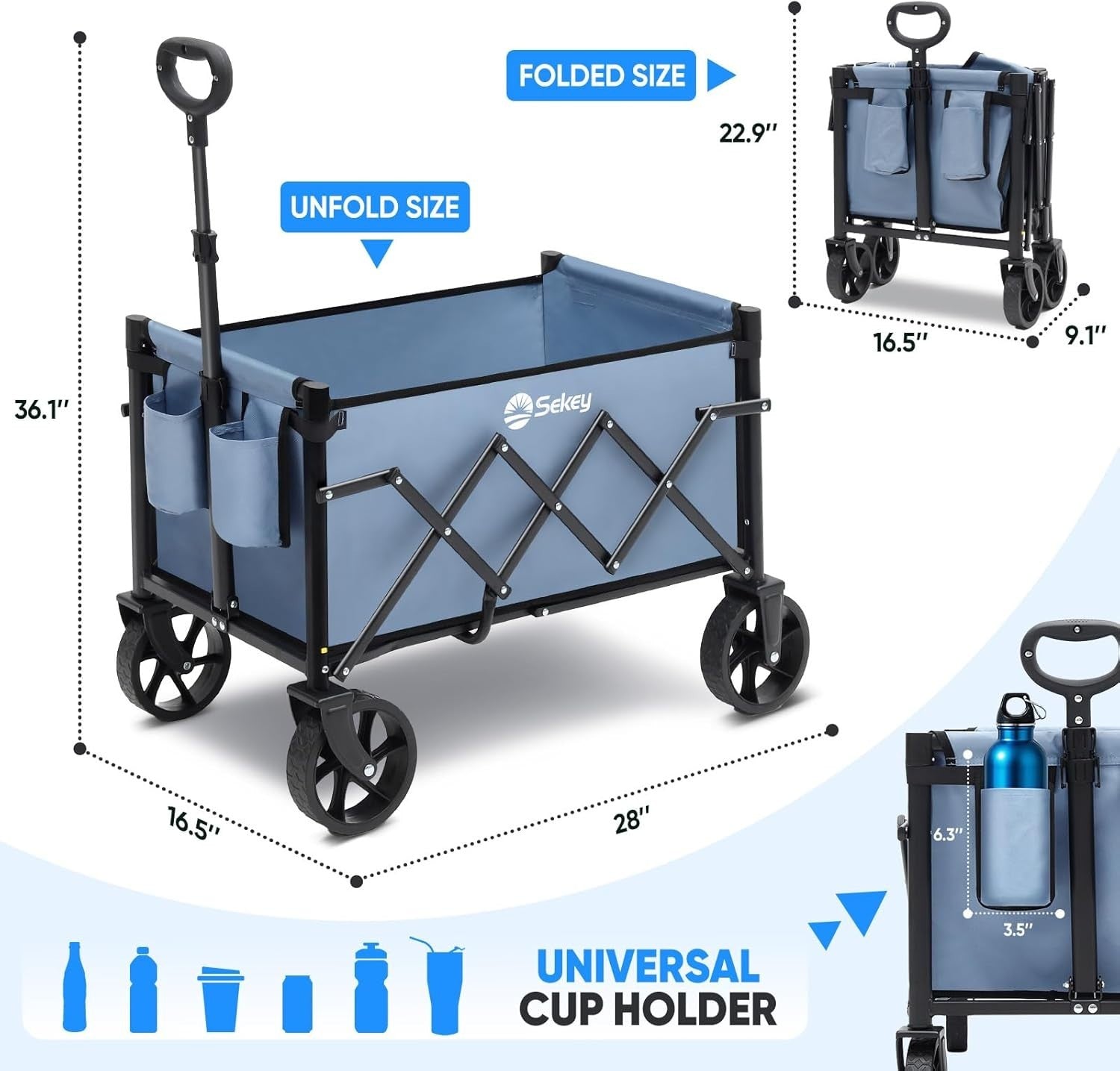 Blue 220lb Folding Festival Wagon Trolley Cart w/ All-Terrain Wheels & Handle