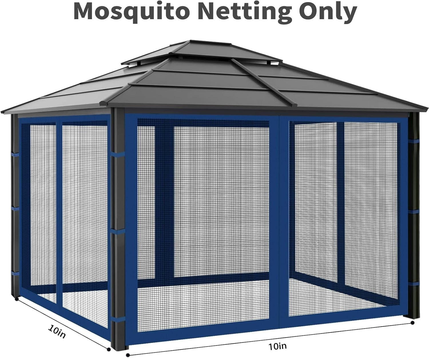 10x10ft Navy Blue Gazebo Mosquito Netting 4 Panels Zipper Sidewalls Outdoor