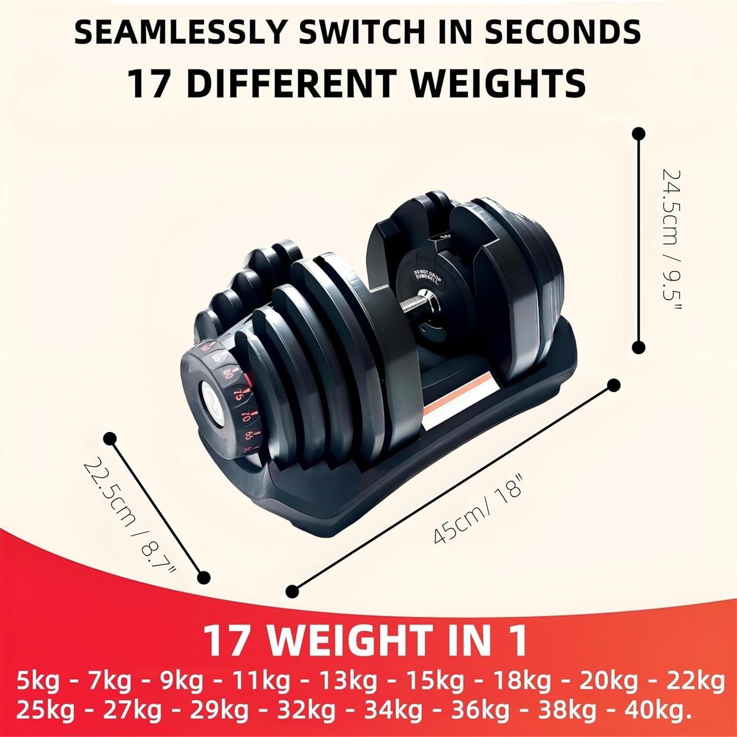 Auto Dial Adjustable Dumbbells Pair 5–40kg With Base & Hand Grippers