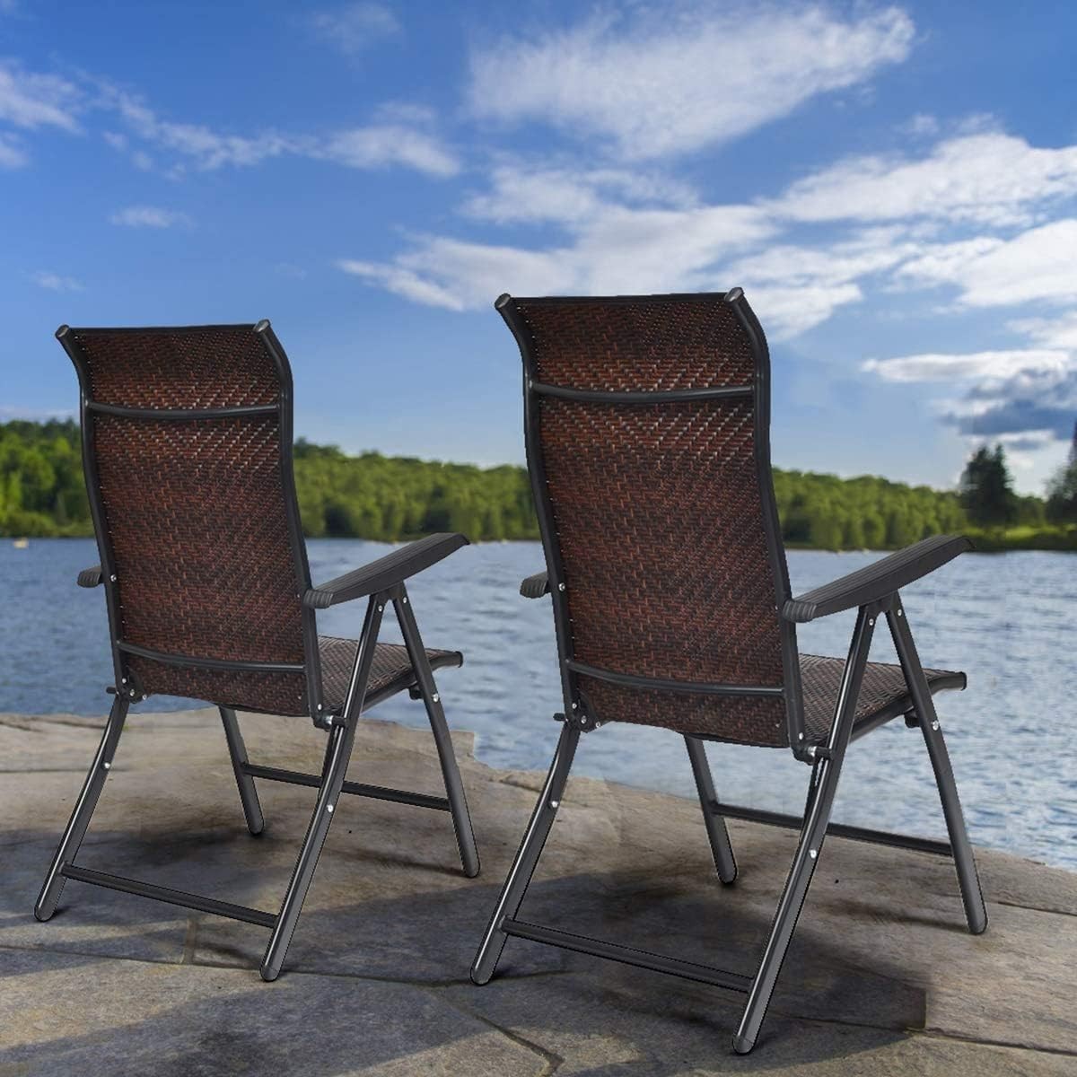 Outdoor Rattan Folding Chair Adjustable Recliner Patio Garden Lounge Seat