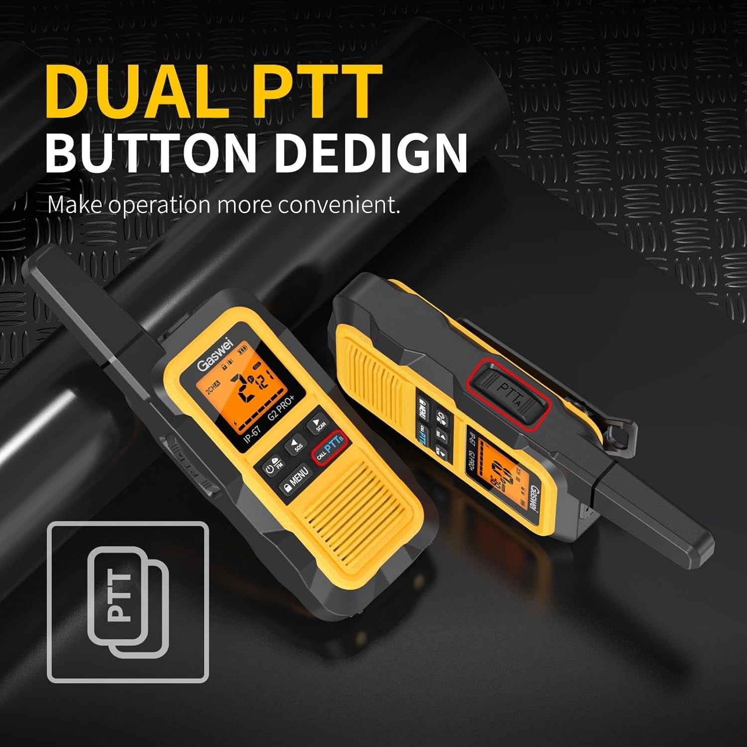 IP67 Waterproof Floating Walkie Talkies 2 Pack Dual PTT FM SOS VOX