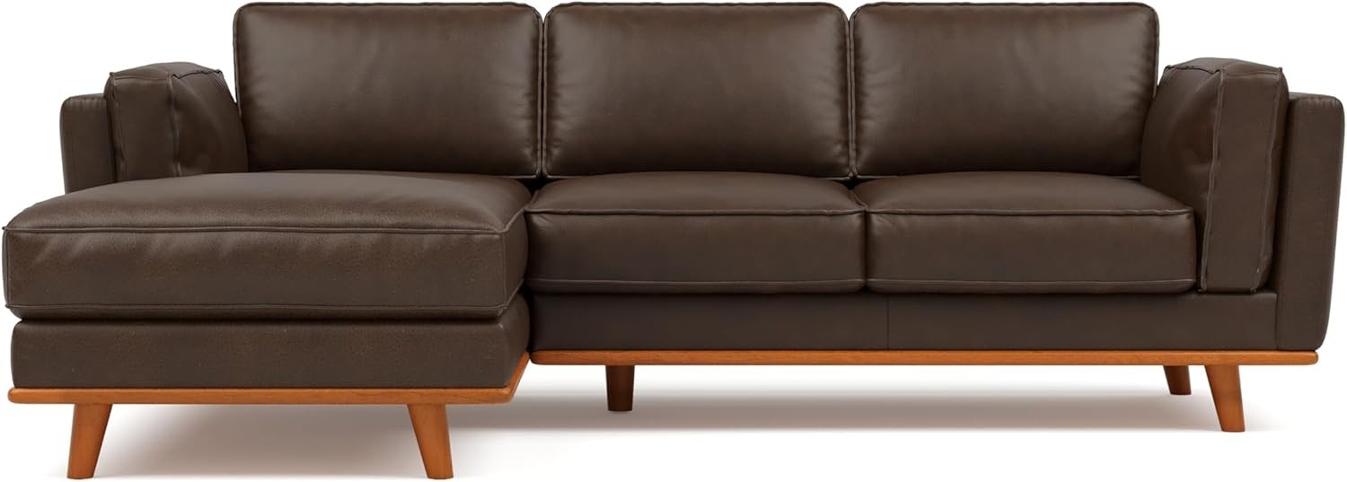 Italian Leather Corner Sofa Dark Chocolate– Left Chaise, Solid Wood, 4 Seater