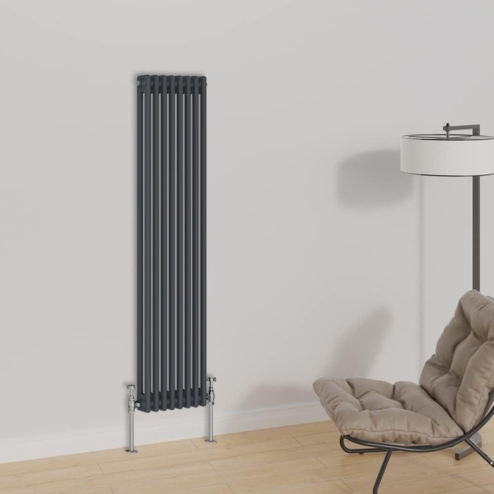 Vertical Cast Iron Radiator 1500x380mm Double Panel Anthracite Central Heating