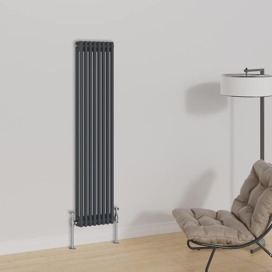 Vertical Cast Iron Radiator 1500x380mm Double Panel Anthracite Central Heating