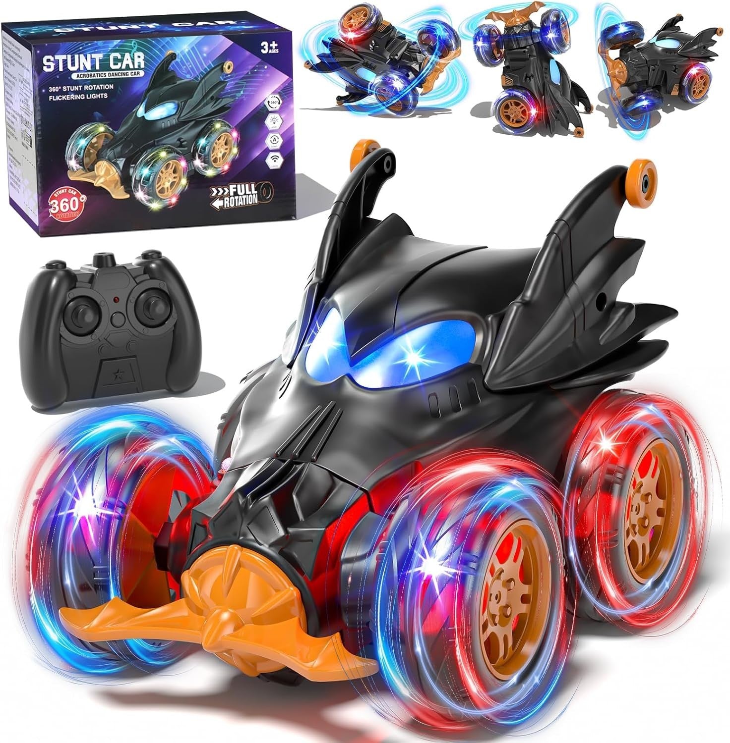2.4GHz RC Stunt Car 4WD Bat Truck 360° Flips Lights Fast Remote Control Toy Kids