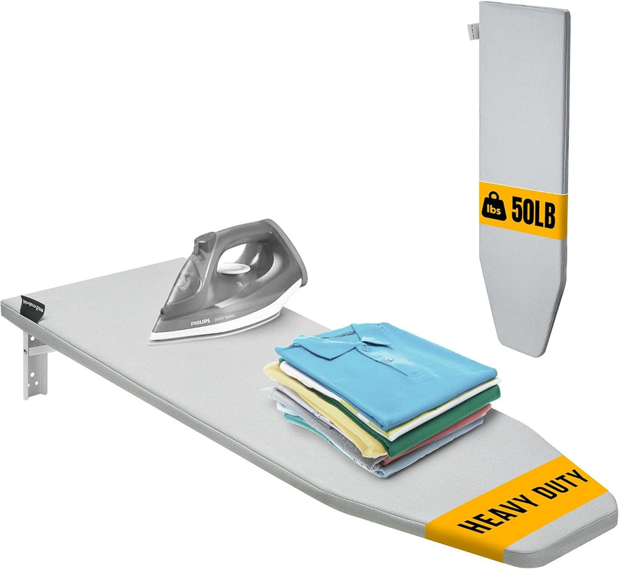 Wall Mounted Folding Ironing Board Fold Out Compact Grey Space Saving