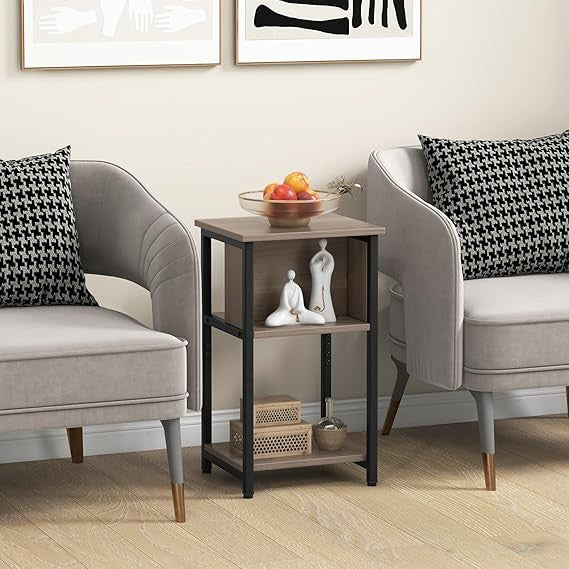 Modern 3-Tier Narrow Bedside Table with Shelves & Storage, Small Space Side
