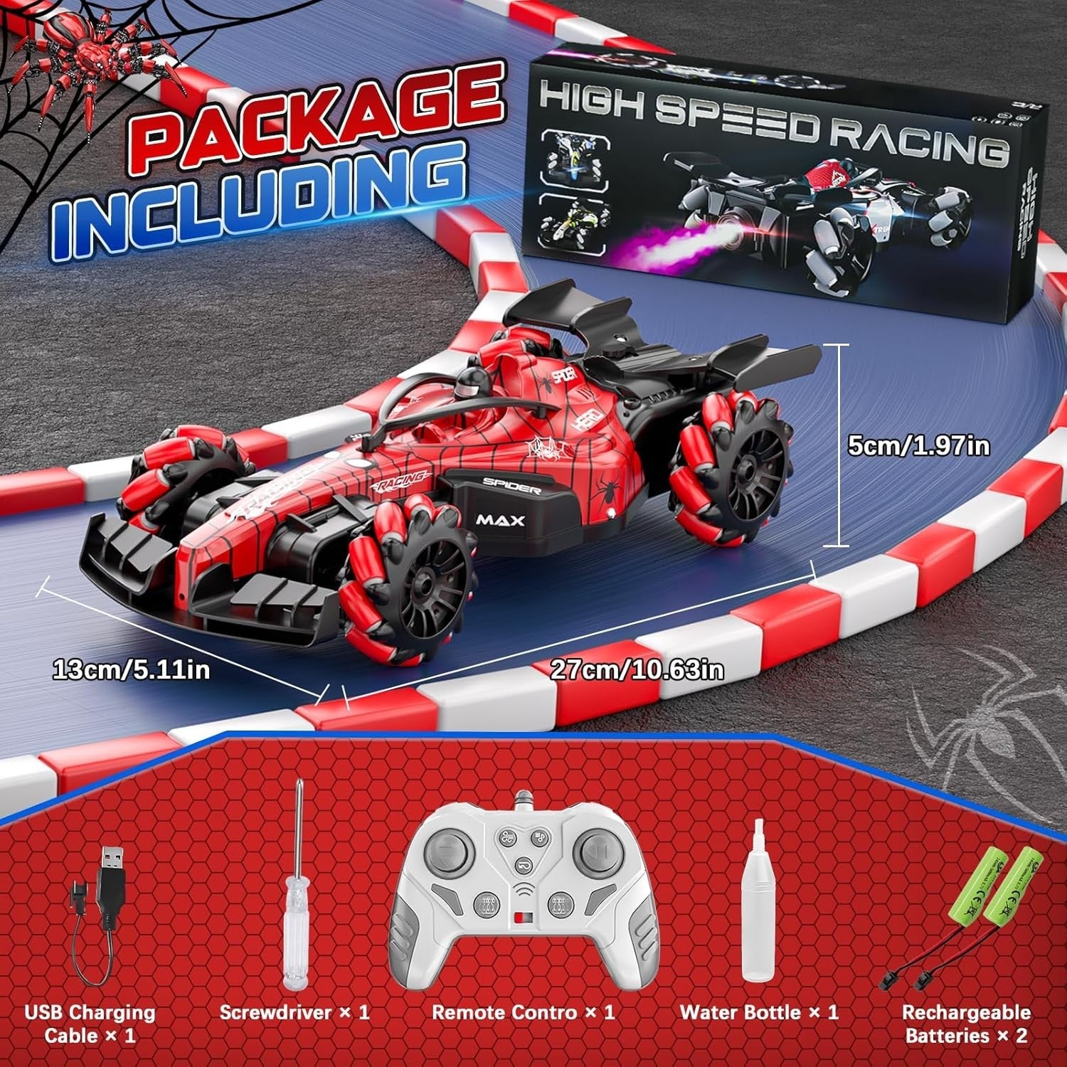 Spider RC Car 1:16 2.4GHz 360° Rotation LED Lights Spray Function Toy for Kids 3
